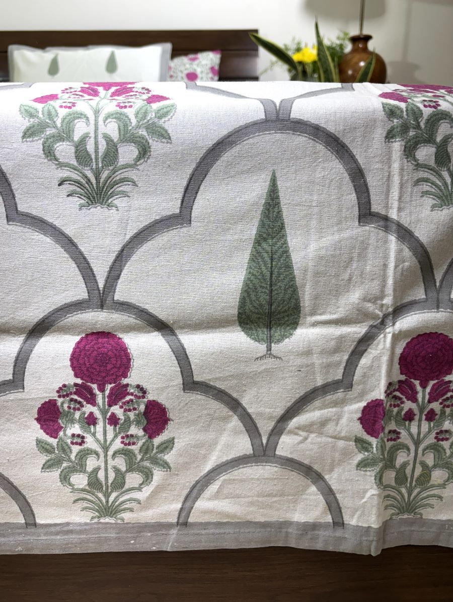 Pink Gulbahar Sunflower Hand Block Bedsheet with 2 Pillow Cover Set - 220TC