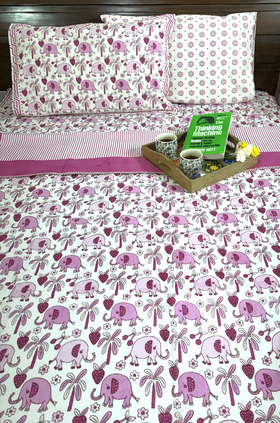 Pink Baby Elephant Design Hand Block Dohar