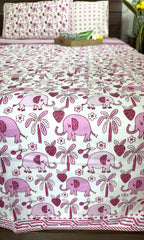 Pink Baby Elephant Design Hand Block Dohar