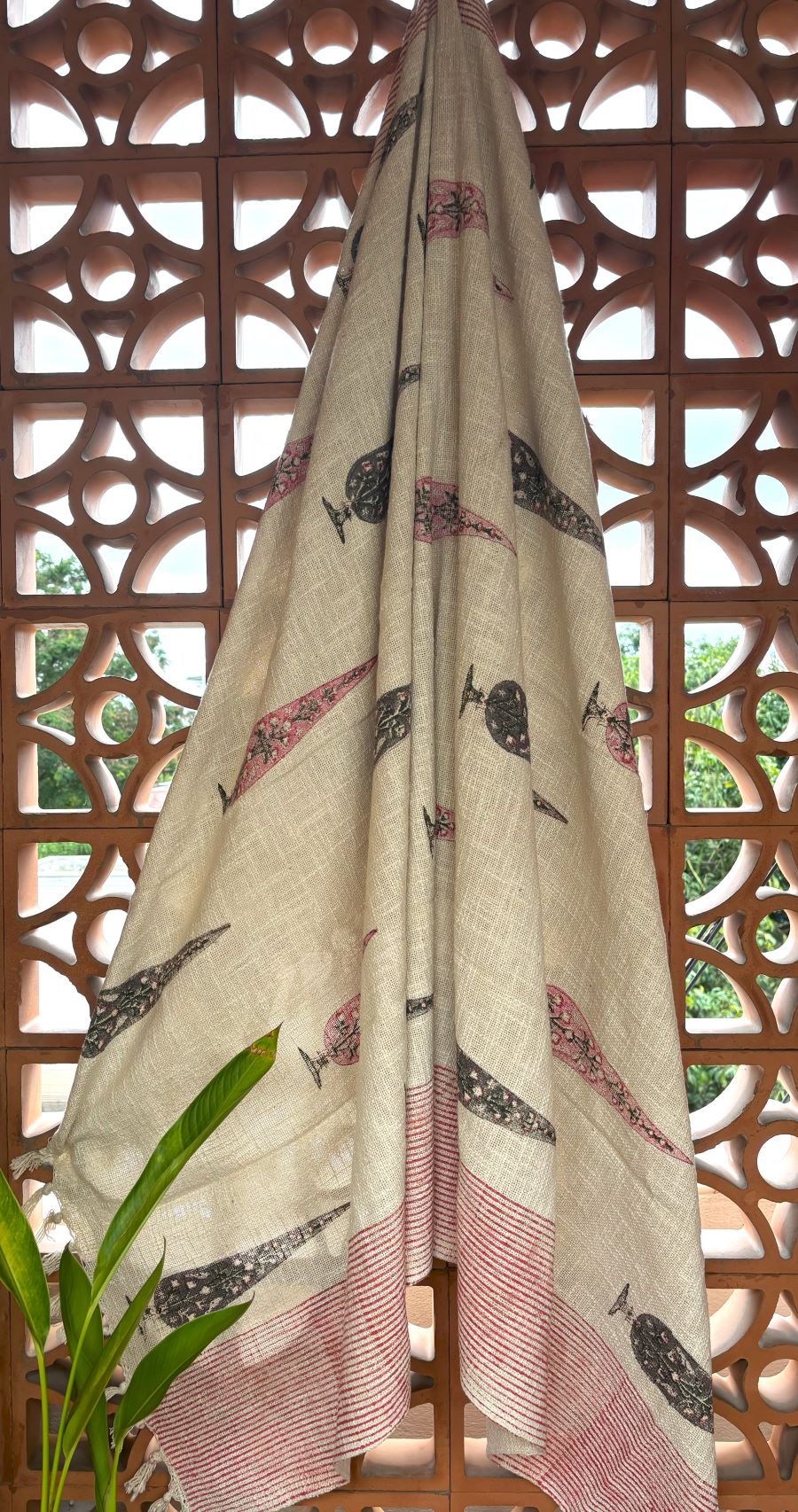 Pink & Grey Gulbahaar Jute Fabric Hand Block Sofa Throw