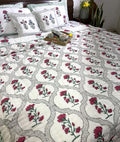 Deep Pink Carnation Flower Patterns Hand Block Quilt/ Razai