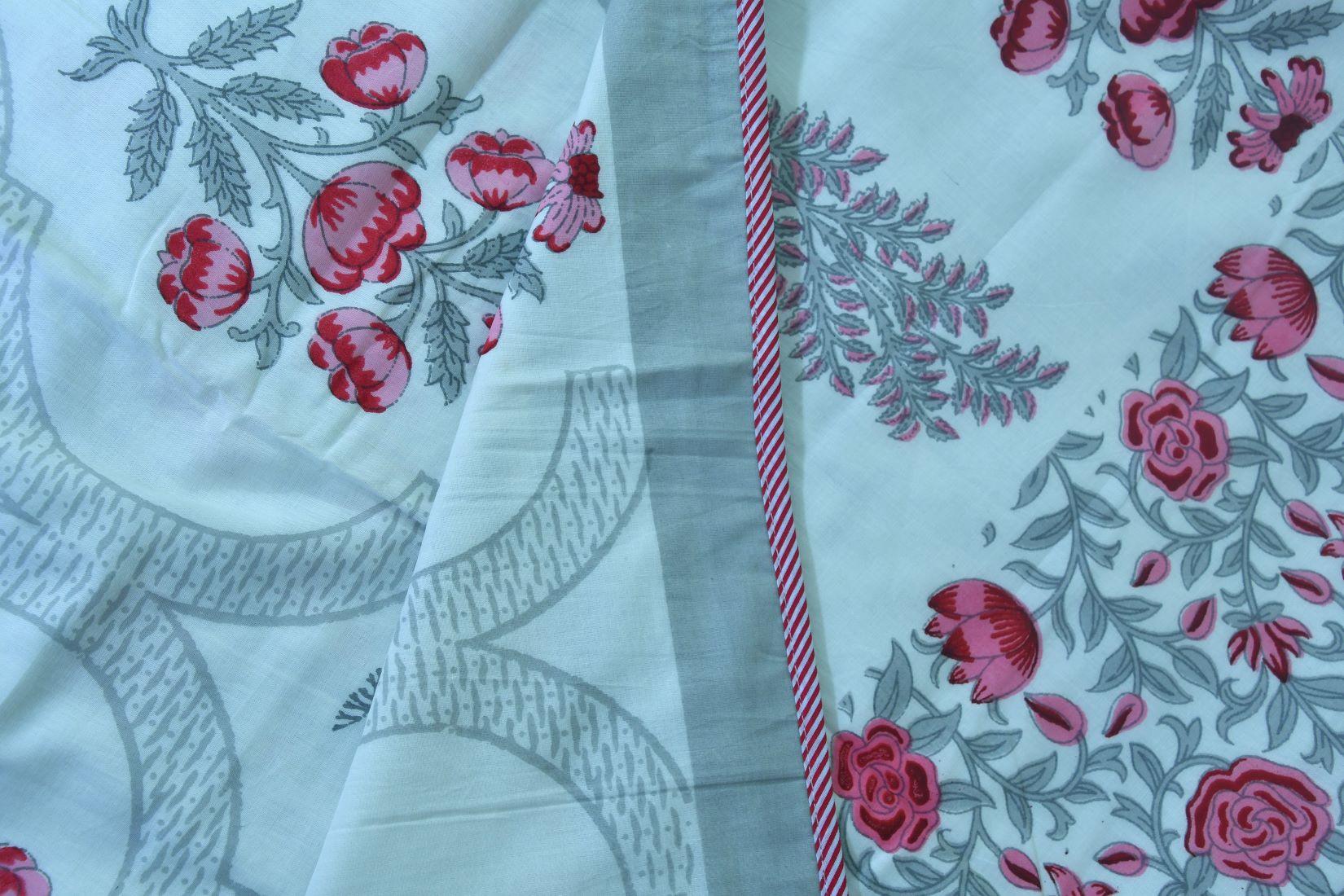 Pink Flower Bedsheet & Dohar Set – Hand Block Printed
