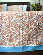 Orange Leaf Patterns  Hand Block Bedsheet with 2 Pillow Cover Set - 400TC