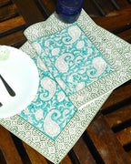 Green Paisley ka Gulistaan Hand Block Cotton Canvas Table Runner & Mat Set