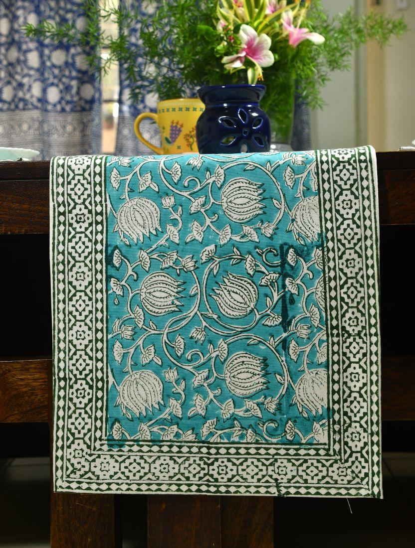 Gaandhar Ke Hare Kamal Hand Block Cotton Canvas Table  Runner & Mat Set