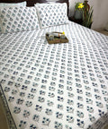 Blue & Grey Small Butta Patterns Bedsheet & Quilt/ Razai Set - Hand Block Printed