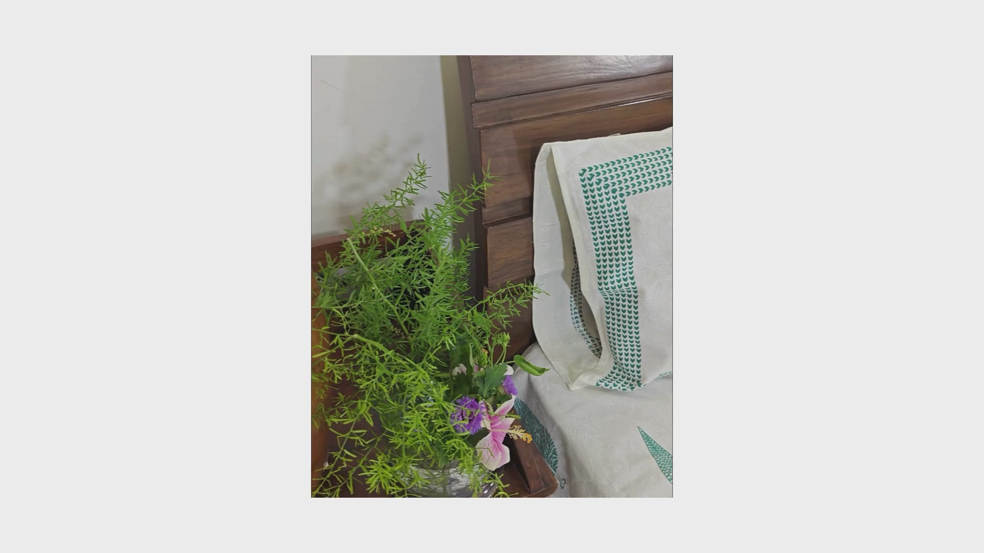 Jungle Green Gulbahaar Hand Block Bedsheet with 2 Pillow Cover Set - 220TC