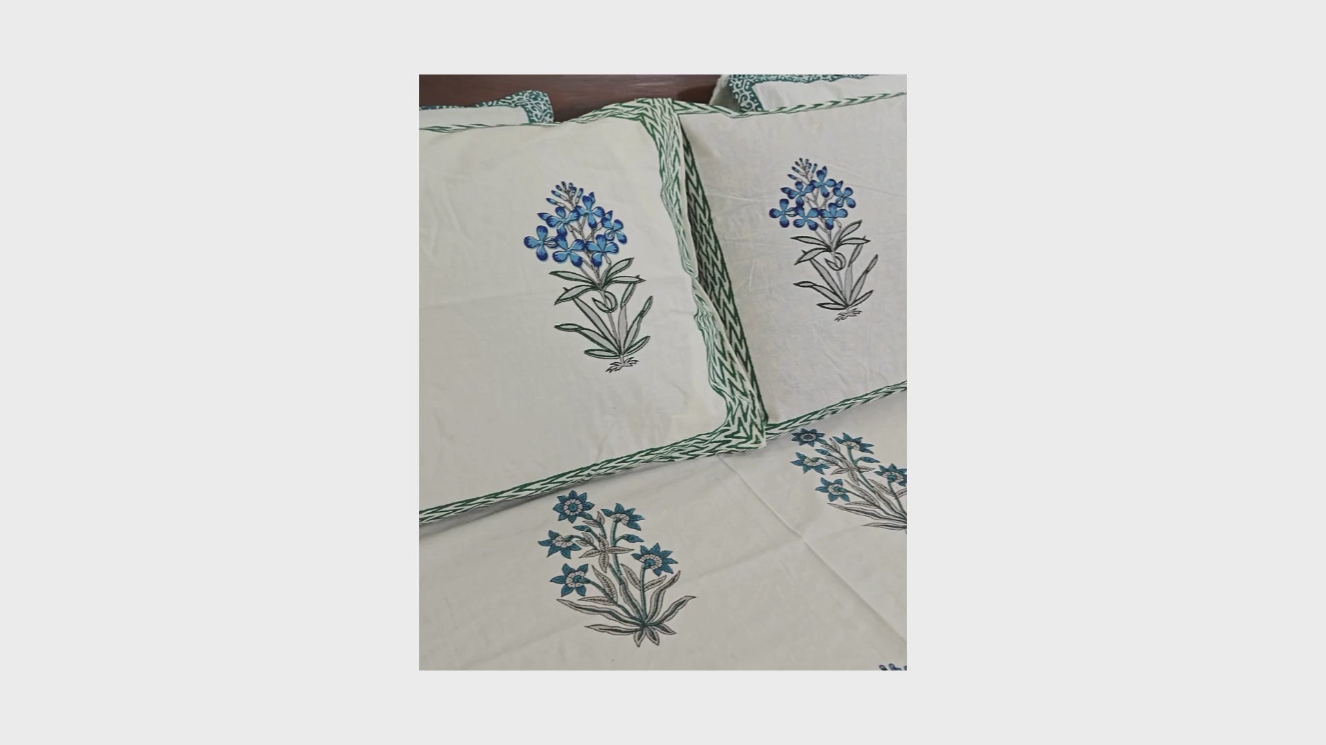 Blue Chameli Hand Block Bedsheet with 2 Pillow Cover Set - 280TC