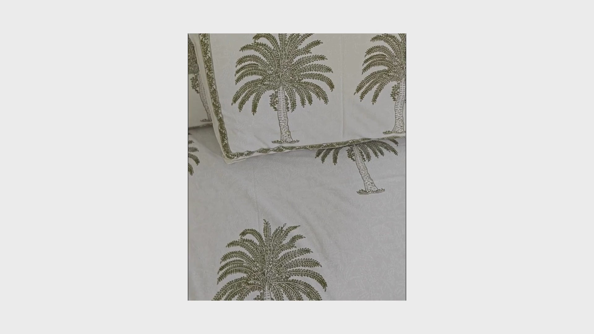 Mehndi Green Palm Hand Block Bedsheet with 2 Pillow Cover Set - 220TC