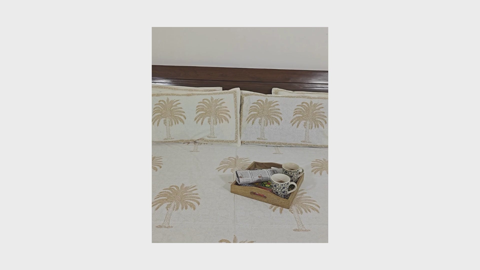 Sandy Yellow Palm Hand Block Bedsheet with 2 Pillow Cover Set - 220TC