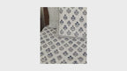 The Prodigy Flower – Blue on Grey Jute fabric Hand Block Bed Cover with 2 Pillow Cover Set