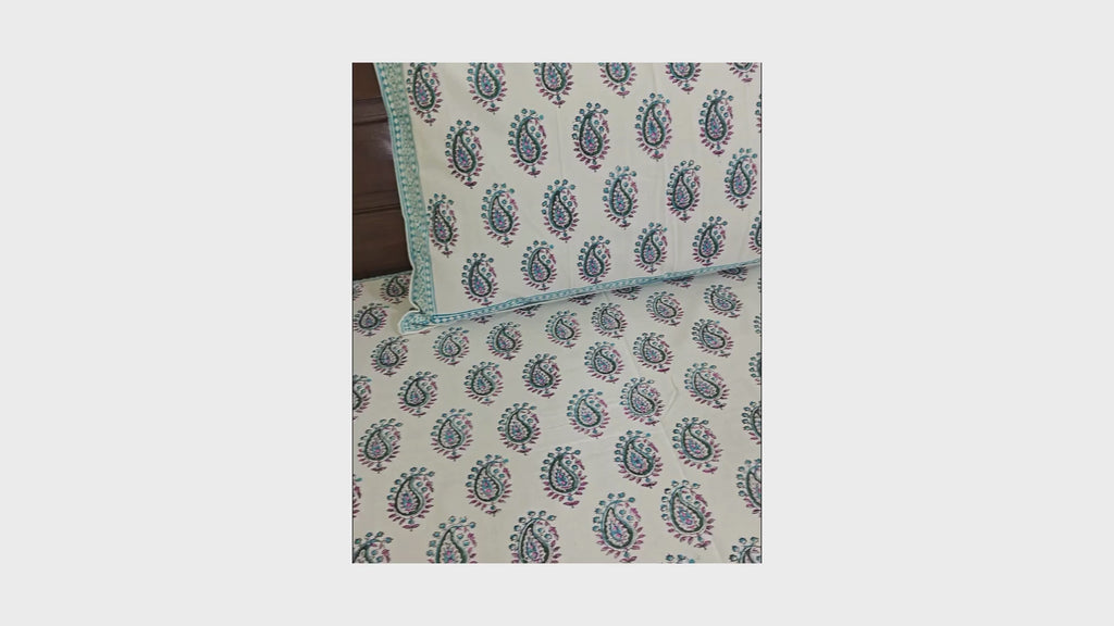 Rangeen Paisley Hand Block Bedsheet with 2 Pillow Cover Set - 280TC