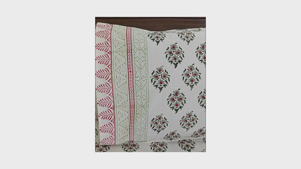 Gulaab Ki Kaliyaan Hand Block Bedsheet with 2 Pillow Cover Set - 280TC