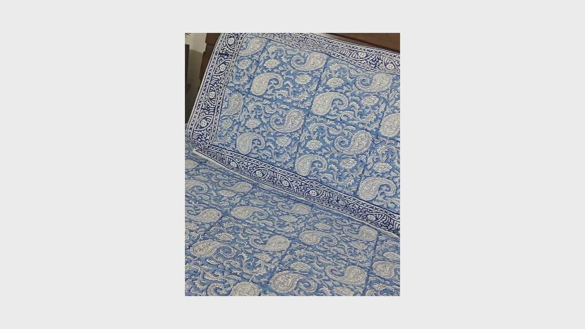 Blue Paisley ka Gulistaan Hand Block Bedsheet with 2 Pillow Cover Set - 280TC