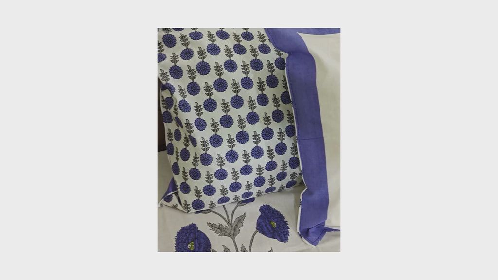 Violet & Red Marigold Hand Block Bedsheet with 2 Pillow Cover Set - 320 TC