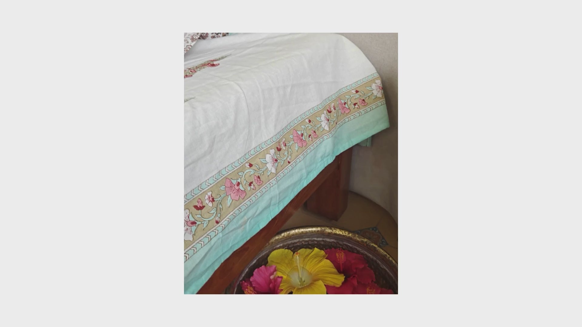 Satrangi Turquoise Hand Block Bedsheet with 2 Pillow Cover Set - 280TC