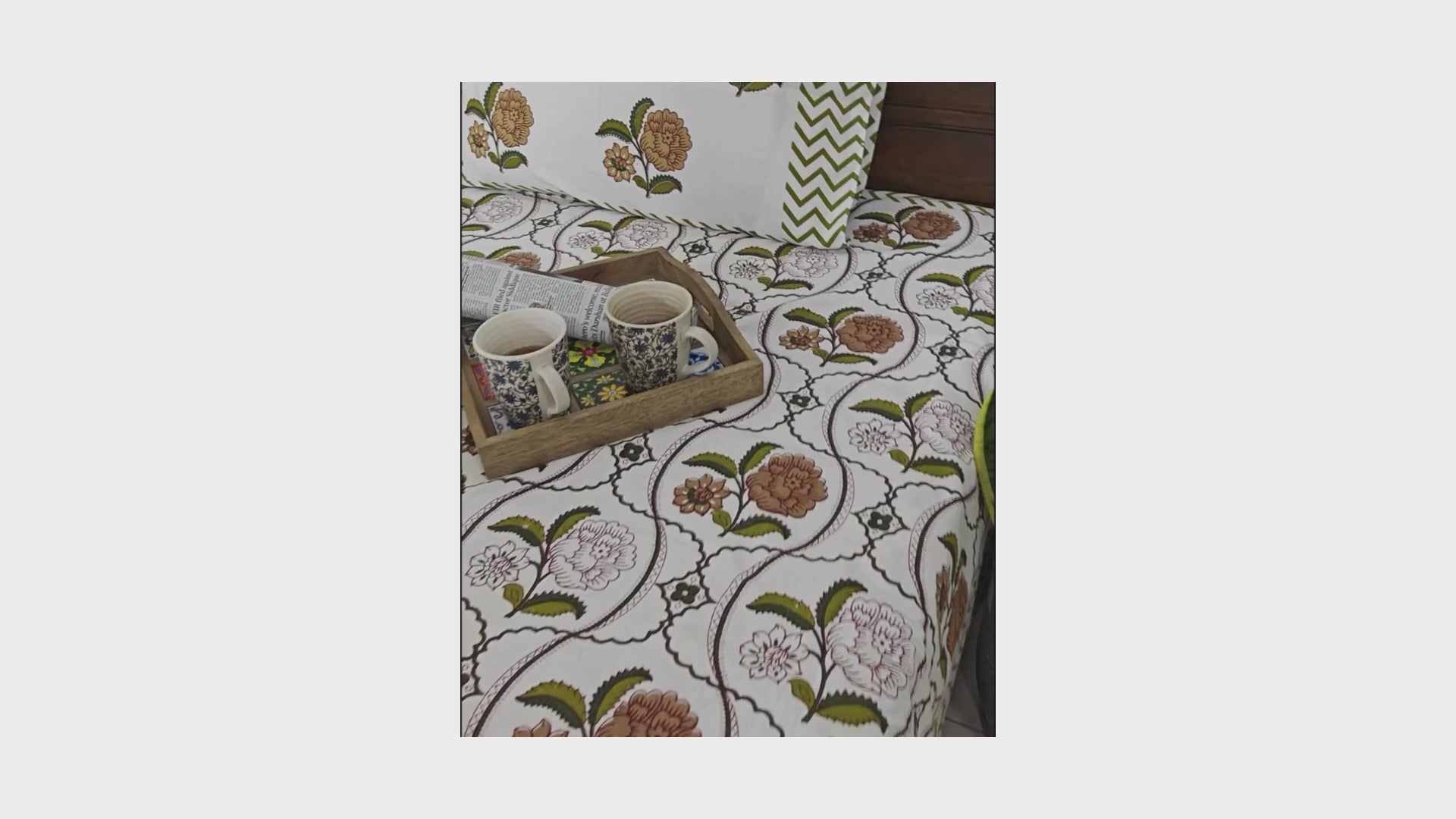 Yellow Chandramallika Hand Block Bedsheet with 2 Pillow Cover Set - 220TC