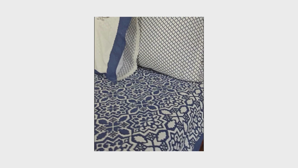 Geometric Blue Hand Block Bedsheet with 2 Pillow Cover Set - 220TC
