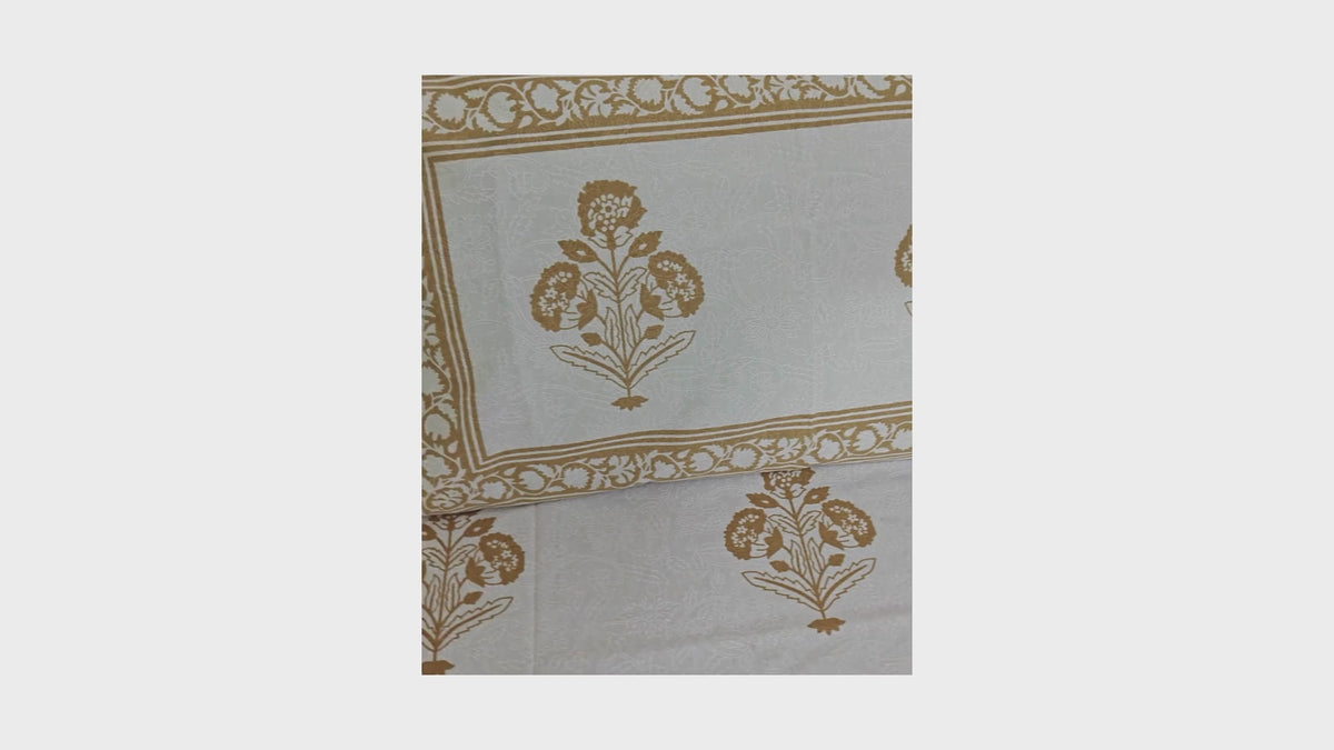 Royal Gold Marigold Hand Block Bedsheet with 2 Pillow Cover Set - 220TC