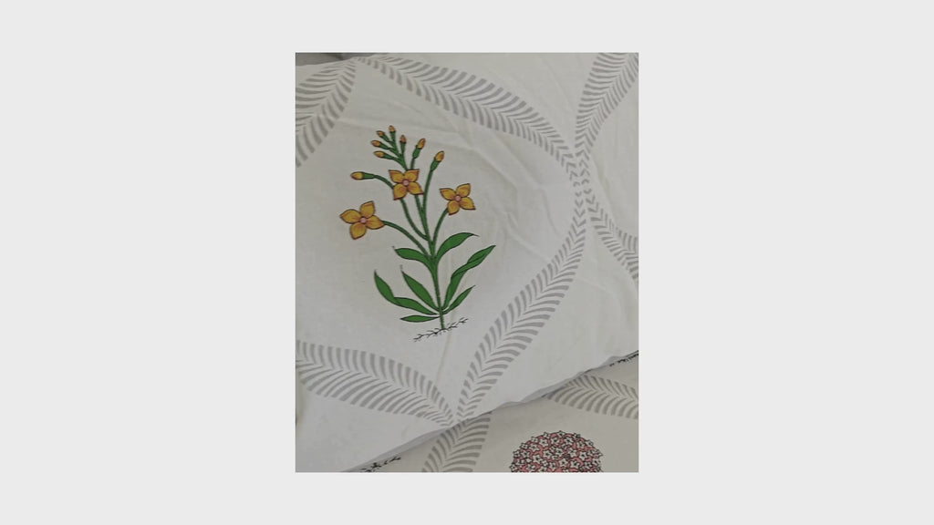 Marigold with Yellow Lily Hand Block Bedsheet with 2 Pillow Cover Set - 220TC