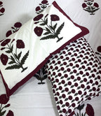 Maroon Marigold Hand Block Bedsheet with 2 Pillow Cover Set - 220TC