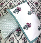 Pink Lilly Motif Jaal  Hand Block Bedsheet with 2 Pillow Cover Set - 220TC