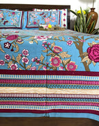 Morning at the Mughal Gardens Hand Block Bedsheet with 2 Pillow Cover Set - 220TC
