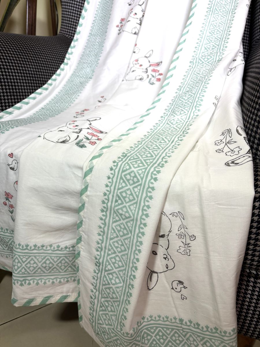 Rabbit Hand Block Printed  Baby Dohar