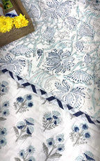 Blue & Grey Small Butta Patterns Hand Block Quilt/ Razai