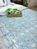 Sky Blue Flower Jaal Patterns Bedsheet & Quilt/ Razai Set - Hand Block Printed