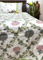 Jacobean floral Pink & Grey Hand Block Muslin Dohar