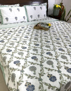 Jacobean floral Blue & Grey Hand Block Muslin Dohar