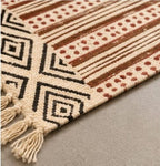 Clay red and Terracotta Brown Striped Hand Block Printed Jute Rug