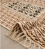 Rust brown and Grey geometric wave Hand Block Printed Jute Rug