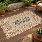 Rust brown and Grey geometric wave Hand Block Printed Jute Rug