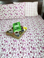Pink Baby Elephant Hand Block Bedsheet with 1 Pillow Cover- 220TC