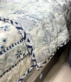 Blue & Grey Small Butta Patterns Hand Block Quilt/ Razai