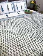 Blue Tree Motif Patterns Bedsheet & Quilt/ Razai Set - Hand Block Printed
