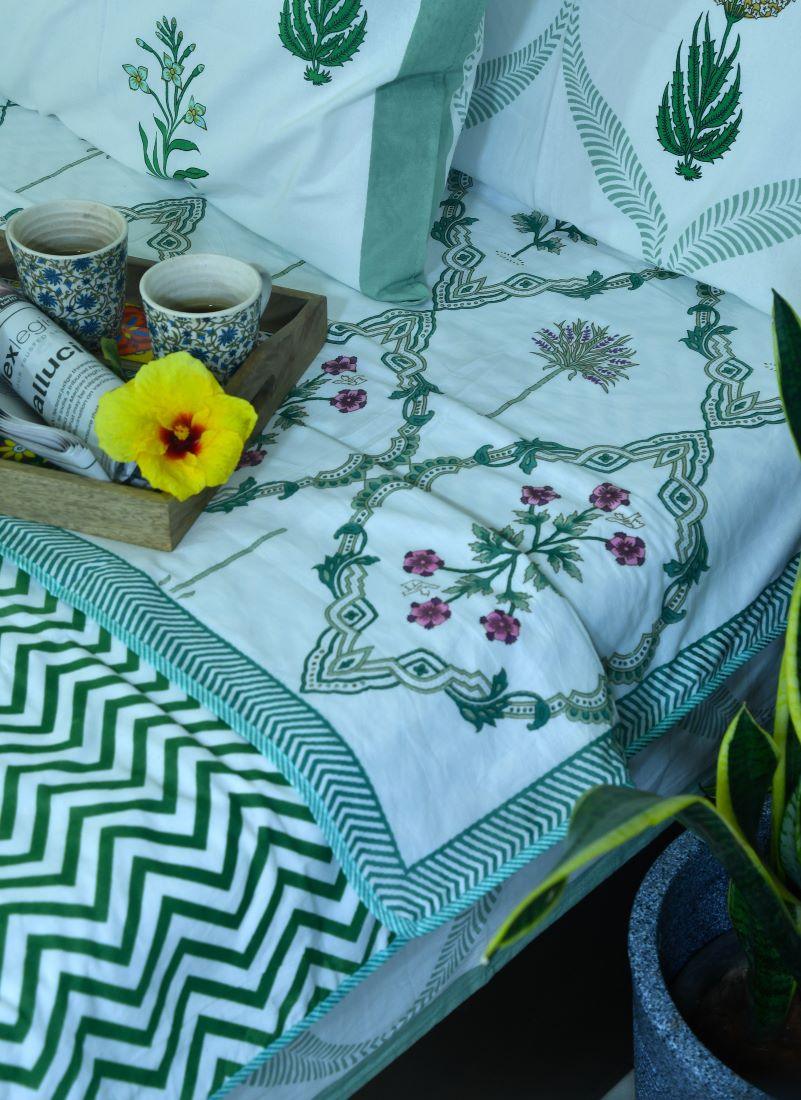 Pink & Green Flower Hand Block Dohar