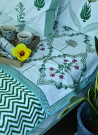 Pink & Green Flower Hand Block Dohar