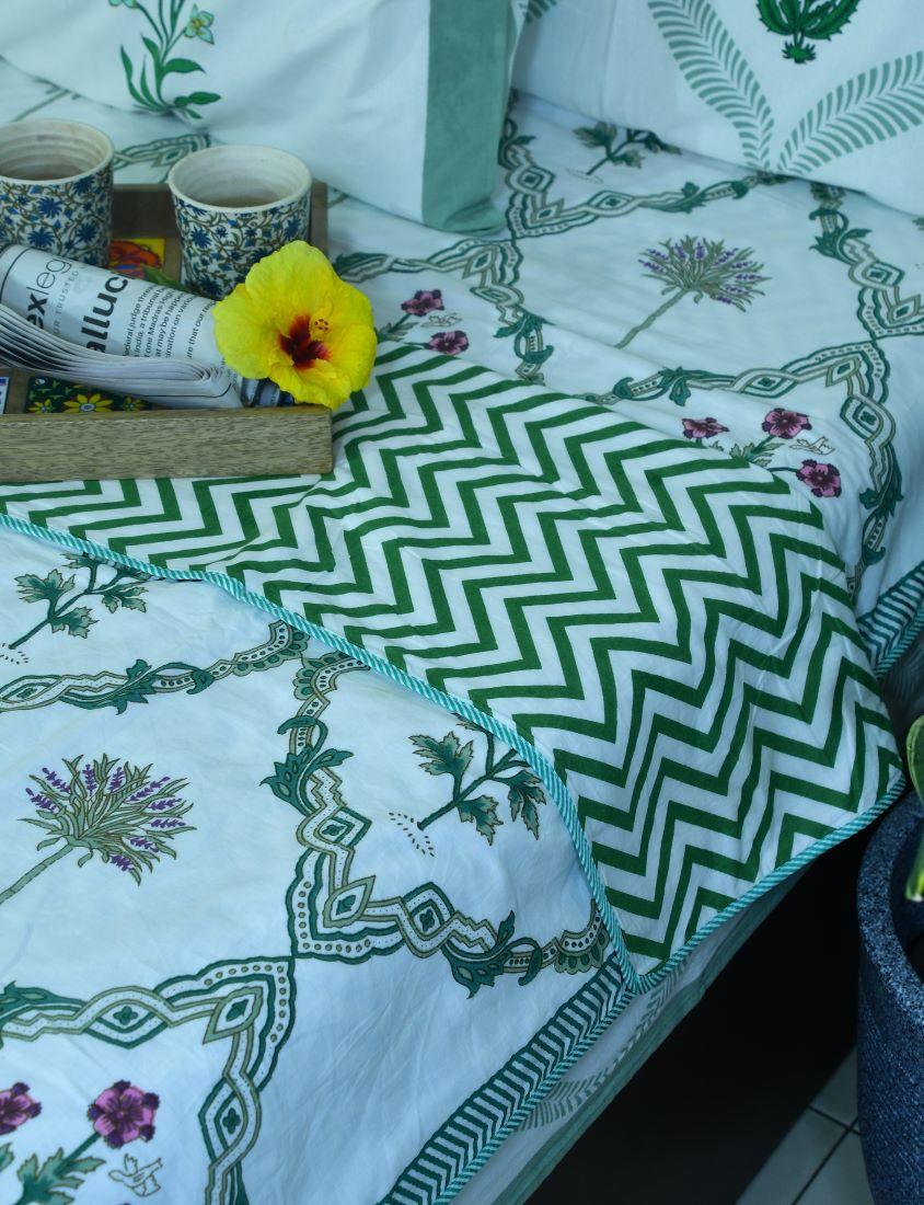 Pink & Green Flower Hand Block Dohar