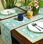 Green Paisley ka Gulistaan Hand Block Cotton Canvas Table Runner