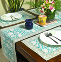 Green Paisley ka Gulistaan Hand Block Cotton Canvas Table Runner & Mat Set