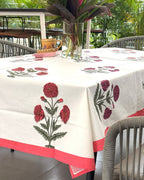 Pink & Magenta Marigold  Hand Block Rectangle Table Cover / Cloth