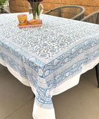 Blue Lotus Hand Block Rectangle Table Cover /Cloth
