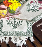 Red Sunflower Hand Block Printed Jute Table Runner