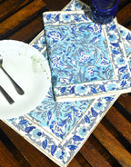 Mughal Mirage in Blues Hand Block Cotton Canvas Table Mat