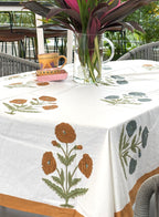 Blue & Yellow Marigold  Hand Block Rectangle Table Cover / Cloth